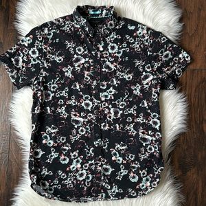Denim & Flower Black with blue design Ricky Singh Mens Button Shirt Slim Fit Med